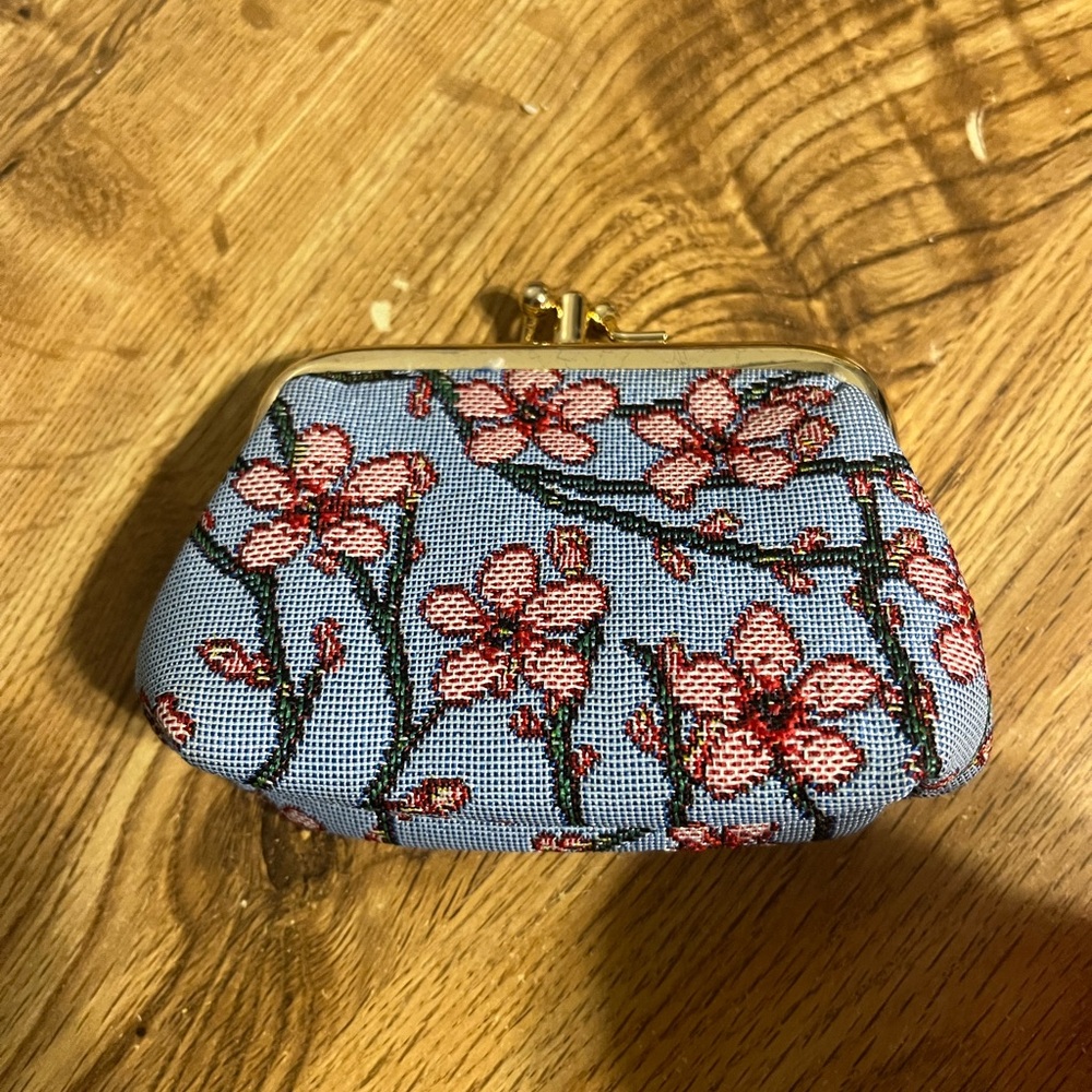 Floral Embroidered Clutch - Blue and Pink
